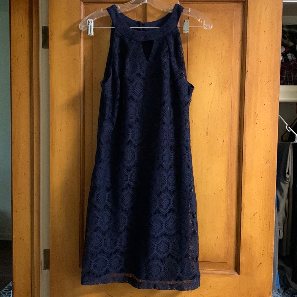 Dark Blue lace sleeveless dress